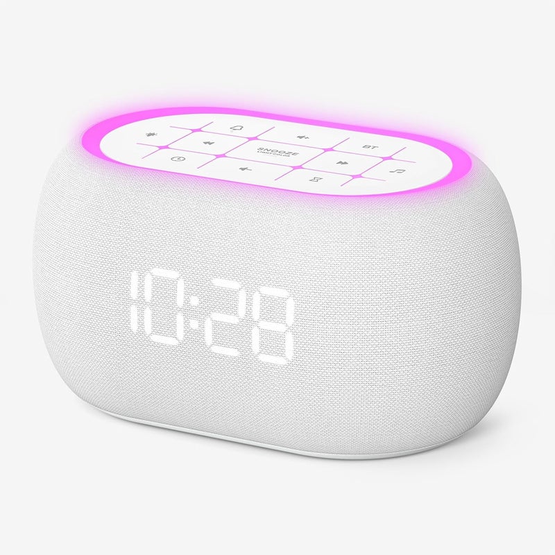 ANJANK White Noise Sound Machine Alarm Clock with Hi-Fi Bluetooth Speaker, 21 Soothing Sounds/7 Night Lights, 0-100% Dimmer/Sleep Timer/Volume Control, Soother for Adults Kids Sleeping, Bedroom, White - Image 1